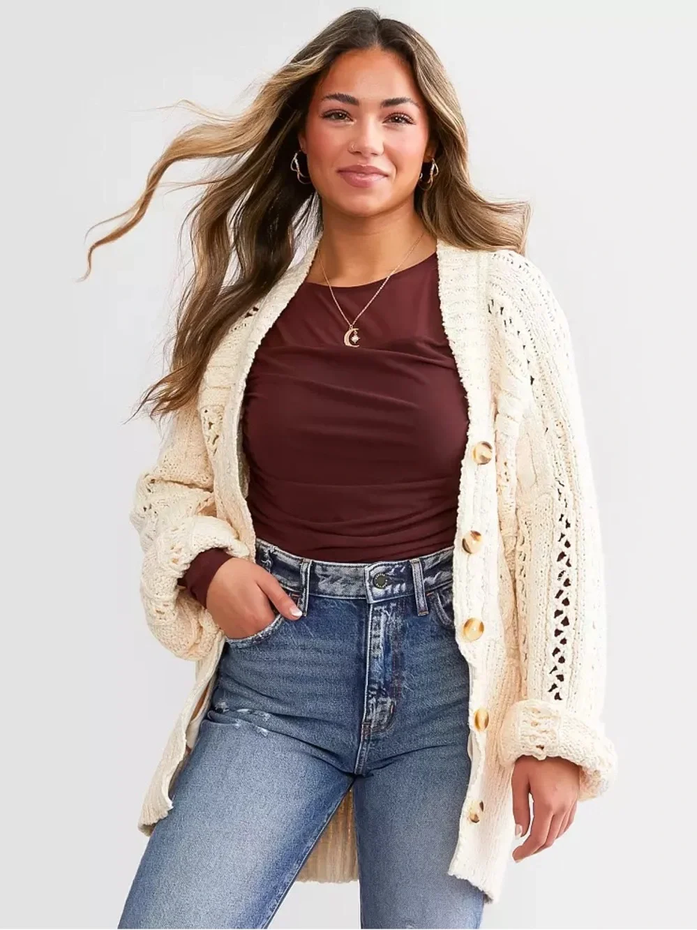 NWT FREE PEOPLE Cable Cardigan Sweater!